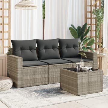 vidaXL 4-delige Loungeset met kussens poly rattan lichtgrijs, Tuin en Terras, Tuinsets en Loungesets, Verzenden, Nieuw, Loungeset
