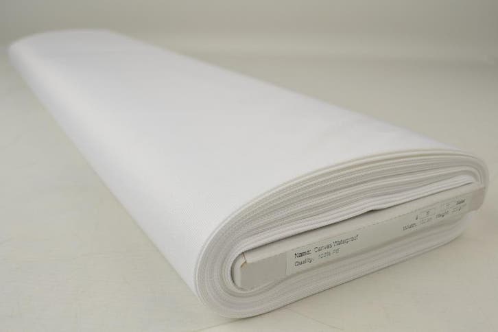 Witte waterafstotende canvas stof  - 10 of 50 meter rol, Hobby en Vrije tijd, Stoffen en Lappen, 120 cm of meer, 200 cm of meer