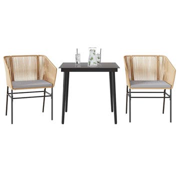 vidaXL 3-delige Tuinset met kussens poly rattan glas bruin, Tuin en Terras, Verzenden, Nieuw, 2 zitplaatsen, Tuinset
