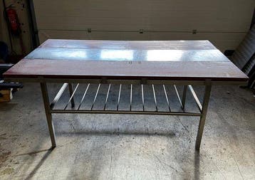 RVS Snijtafel, Werktafel met 2 snijbladen, B200 x D120 x, Gebruikt