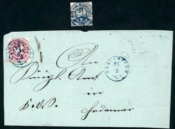 Pruisen 1867 - blauwe stempel Nastaetten op 3 Kr karmijn en, Gestempeld