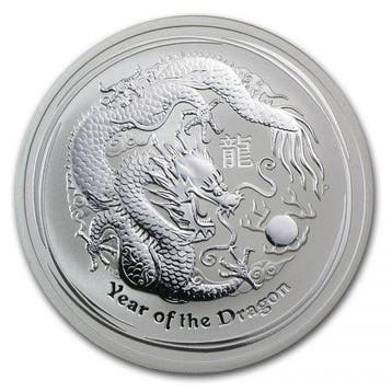 Lunar II - Year of the Dragon - 2 oz 2012 (118.738 oplage), Verzenden, Losse munt, Zilver