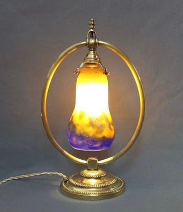 Tafellamp - Brons, Glas - Bronzen lamp Muller Fres
