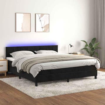 vidaXL Boxspring met matras en LED fluweel zwart 180x200 cm, Eenpersoons, Verzenden, Zwart, Nieuw
