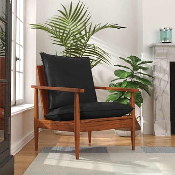vidaXL Fauteuil echt leer en massief acaciahout, Huis en Inrichting, Verzenden, Nieuw