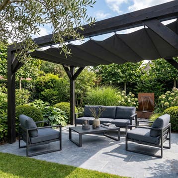 Harmonica schaduwdoek 370x500cm Carbon Black, Tuin en Terras, Schaduwdoeken, Ophalen of Verzenden, Nieuw