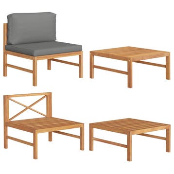 vidaXL 2-delige Loungeset met donkergrijze kussens teakhout, Verzenden, Nieuw, Hout, Loungeset