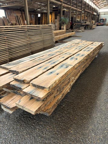 AANBIEDING: Geschaafde eiken wagonplanken, Doe-het-zelf en Verbouw, Hout en Planken, Ophalen, Gebruikt, 25 tot 50 mm, Eiken