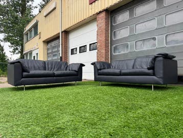 Touché bankstel zwart leren design 2x2,5 zits banken, Huis en Inrichting, Design, 150 tot 200 cm, Zo goed als nieuw, Rechte bank