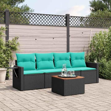 vidaXL 5-delige tuinbankset met kussens van zwart polyrotan, Tuin en Terras, Verzenden, Nieuw