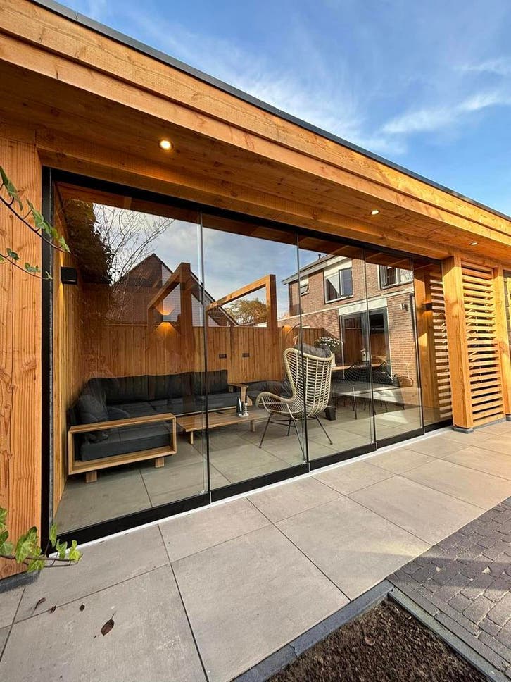 Glazen schuifwanden Overkapping/Veranda/Serre, Tuin en Terras, Overkappingen, Nieuw, Ophalen