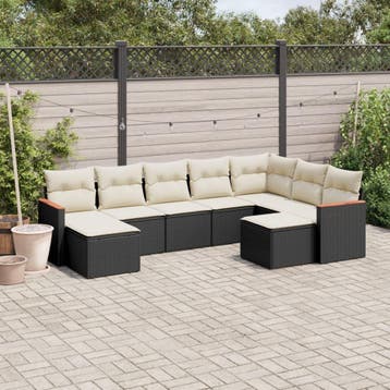 vidaXL 9-delige Loungeset met kussens poly rattan zwart, Tuin en Terras, Verzenden, Nieuw, Loungeset