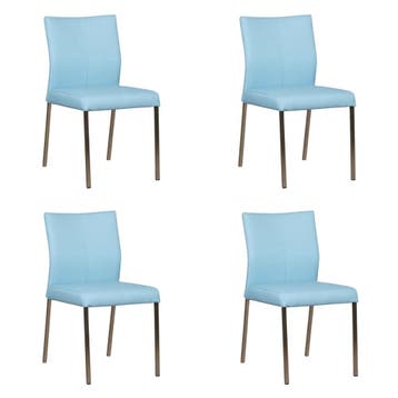 Set van 4 Leren eetkamerstoelen Basic - Toledo Sky Blue, Ophalen of Verzenden, Nieuw, Leer