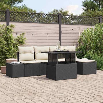 vidaXL Tuin Sofa Set met opslag 6 pcs Zwart Poly riet, Verzenden, Nieuw, Rotan, 6 zitplaatsen