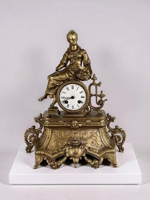 Pendule - Zinklegering, Messing - 1850-1900, Antiek en Kunst, Antiek | Klokken