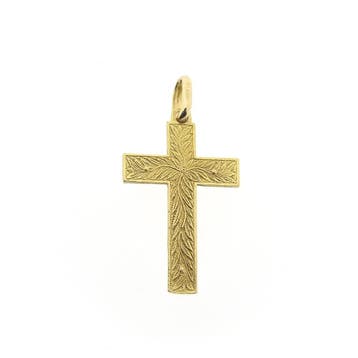 Gouden hanger van een kruis met corpus (Hanger of bedel), Ophalen of Verzenden, Gebruikt, Goud, Overige merken