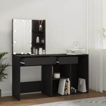 vidaXL Kaptafel met kastje LED bewerkt hout zwart, Huis en Inrichting, Tafels | Kaptafels, Verzenden, Nieuw