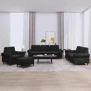vidaXL 4-delige Loungeset met kussens fluweel zwart, Huis en Inrichting, Banken | Bankstellen, Verzenden, Nieuw, Vierpersoons of meer