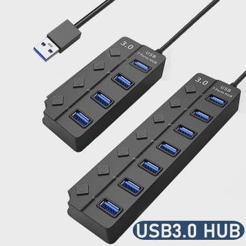 USB 3.0 Hub met 7 Poorten en Individuele Schakelaars - Uitbr, Computers en Software, Dockingstations, Verzenden, Nieuw