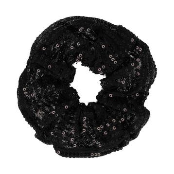Haarelastiek Scrunchie – Glitter Stof – Pailletten – Zwart, Nieuw