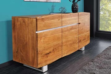 Massief boomstamdressoir MAMMUT 135cm acacia roestvrijstalen, Ophalen of Verzenden, Nieuw