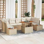 vidaXL Tuin Eetset met kussen 8 pcs Beige en Crème, Tuin en Terras, Verzenden, Nieuw, Rotan, 8 zitplaatsen