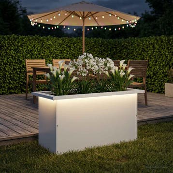 vidaXL Plantenbak met led Wit 30 x 60 x 30 cm Staal, Verzenden, Nieuw, Metaal, 60 tot 100 cm