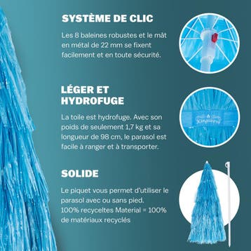Parasol Hawaii Blauw Ø160cm UV-bescherming 30+, Verzenden, Nieuw