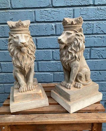 sculptuur, Leoni reali 30 cm - 30 cm - Steen, Antiek en Kunst
