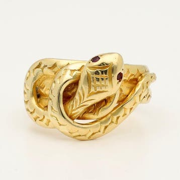 Ring - 18 karaat Geel goud - Slangenring/Robijn, Nieuw