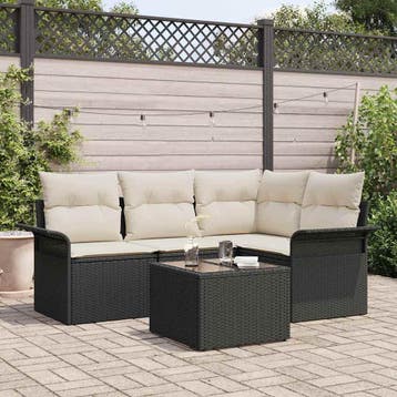 vidaXL Tuin Sofa Set 5 st Zwart poly rattan, Verzenden, Nieuw, Rotan, 5 zitplaatsen