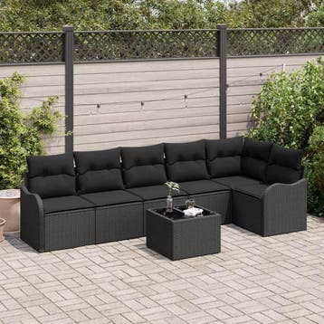 vidaXL Tuin Sofa Set 7 pcs Zwart poly rattan, Verzenden, Nieuw, Rotan, 7 zitplaatsen