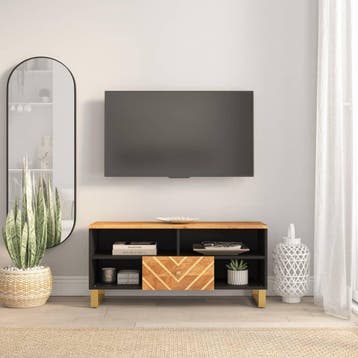 vidaXL Tv-meubel 100x33,5x46 cm massief mangohout bruin en, Verzenden, Nieuw, Overige houtsoorten