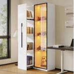 Uitschuifbare Boekenkast met LED Vitrine en Glazen Deur 2-in, Verzenden, Nieuw