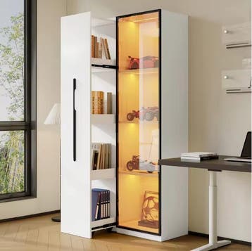 Uitschuifbare Boekenkast met LED Vitrine en Glazen Deur 2-in, Huis en Inrichting, Verzenden, Nieuw