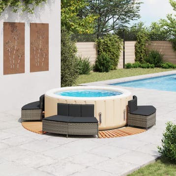 vidaXL Hottub-ombouw poly rattan massief acaciahout grijs, Verzenden, Nieuw
