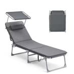 Opvouwbare Tuinstoel Hoofdsteun Zonnescherm - Grijs / Zwart, Verzenden, Nieuw