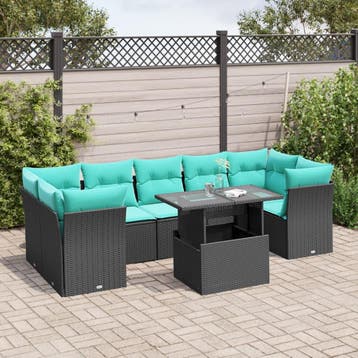 vidaXL 8-delige tuinbankset met kussens, zwart polyrotan, Verzenden, Nieuw