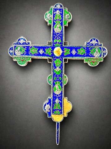 Kruis - Metaal, Emaille - 1750-1800 - Processiekruis - 56 cm