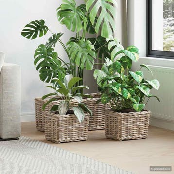 vidaXL Plantenmand met opslag GENDT 3 st Natuurlijk grijs, Huis en Inrichting, Woonaccessoires | Schalen en Manden, Verzenden