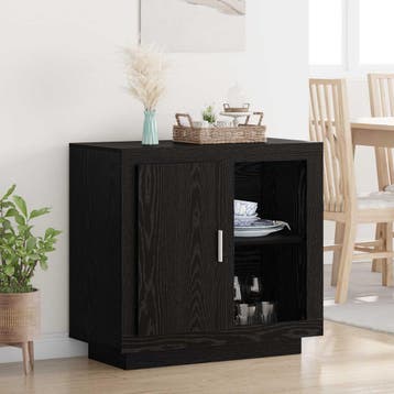 vidaXL Dressoir Zwart Eiken 80 x 40 x 75 cm Bewerkt hout, Verzenden, Nieuw, Overige houtsoorten, Minder dan 50 cm