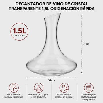 1.5L Glazen Wijnkaraf met Brede Basis voor Snelle Oxygenatie, Hobby en Vrije tijd, Verzenden, Nieuw
