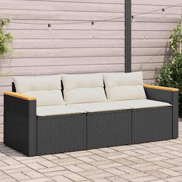 vidaXL Tuinbank 3-zits met kussens poly rattan zwart, Tuin en Terras, Verzenden, Nieuw