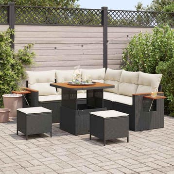 vidaXL Tuinbankenset 9 st 8-Aantal zitplaatsen Zwart en, Verzenden, Nieuw, Rotan, Meer dan 8 zitplaatsen