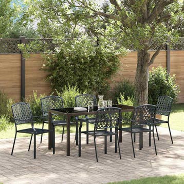 vidaXL Tuin eettafelset 7 pcs Antraciet Gepoedercoat staal, Verzenden, Nieuw, Rvs, 7 zitplaatsen
