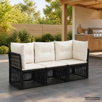 vidaXL Tuinbankenset 3 st Zwart poly rattan, Verzenden, Nieuw, 3 zitplaatsen