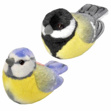 Pluche vogels knuffels set - 14 cm - met geluid - Koolmees, Verzenden, Nieuw