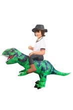 KIMU® Opblaas Kostuum Kinderen Rijdend op T-Rex Groen 122 12, Ophalen of Verzenden, Nieuw