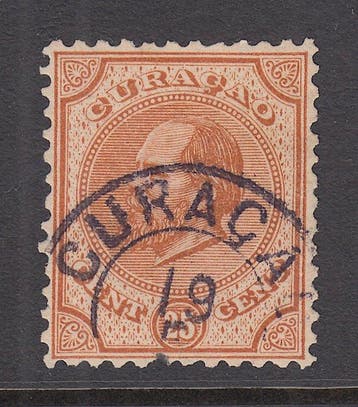 Curaçao 1873 - Koning Willem III, zeldzame kamtanding 11½ :, Gestempeld
