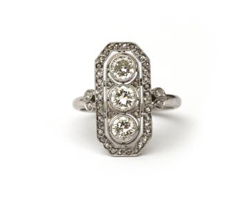 Platina met 18 krt.gouden Art Deco prinsessen ring, Gebruikt